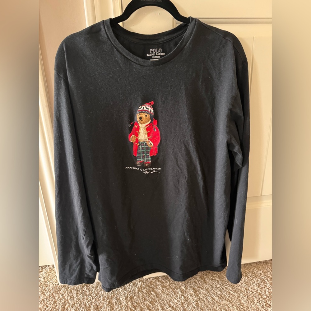 Men’s Ralph Lauren polo bear black long sleeve T-shirt, size XL, EUC